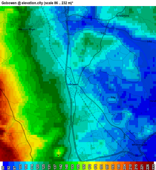 Gobowen elevation map