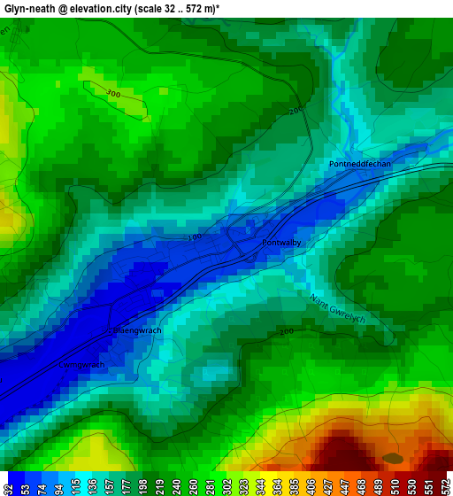 Glyn-neath elevation map