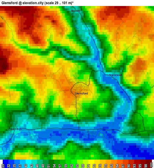 Glemsford elevation map