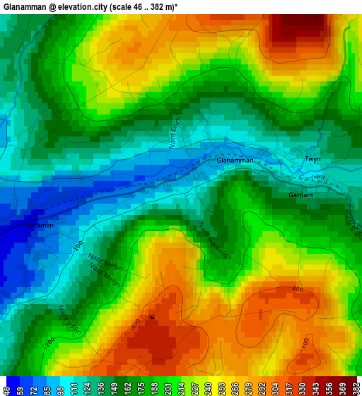 Glanamman elevation map