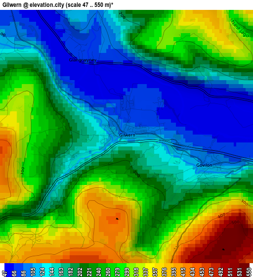 Gilwern elevation map