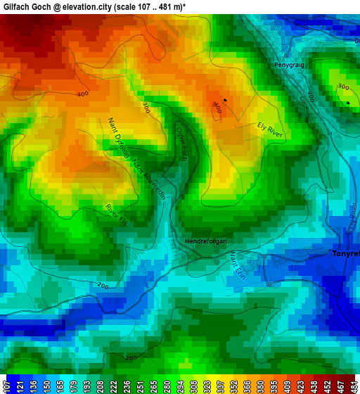 Gilfach Goch elevation map