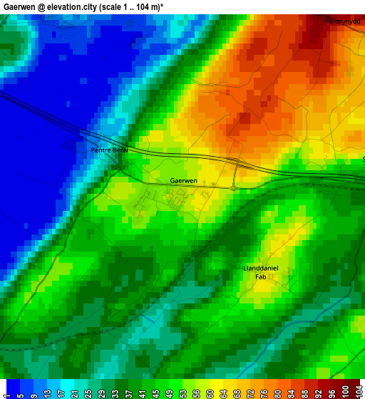 Gaerwen elevation map