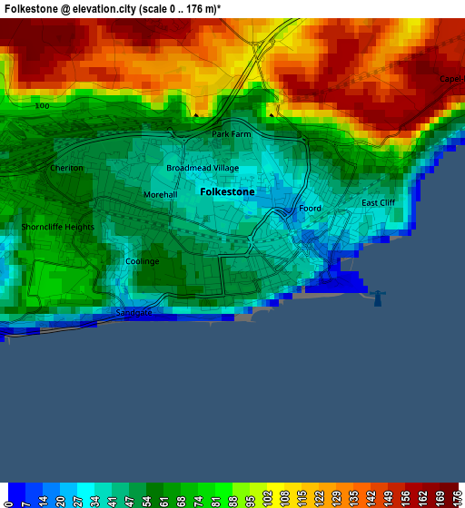Folkestone elevation map