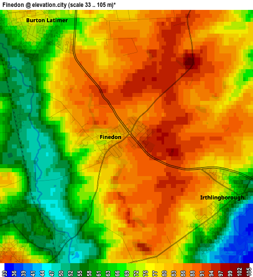 Finedon elevation map