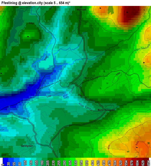 Ffestiniog elevation map