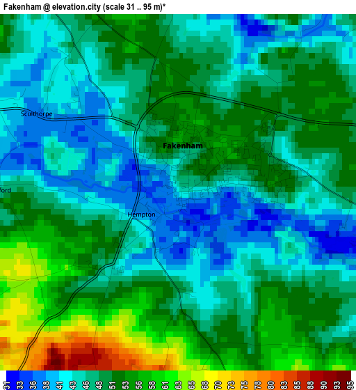 Fakenham elevation map