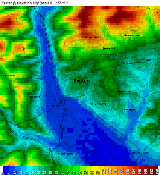 Exeter elevation map