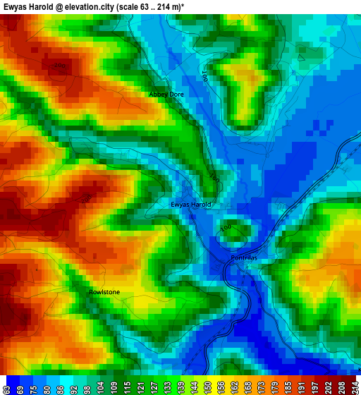 Ewyas Harold elevation map