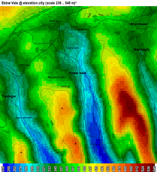 Ebbw Vale elevation map