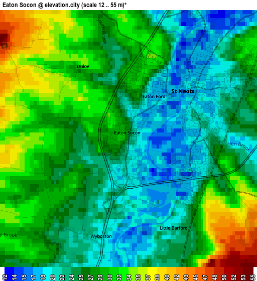 Eaton Socon elevation map