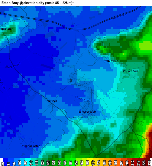 Eaton Bray elevation map