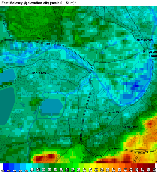 East Molesey elevation map