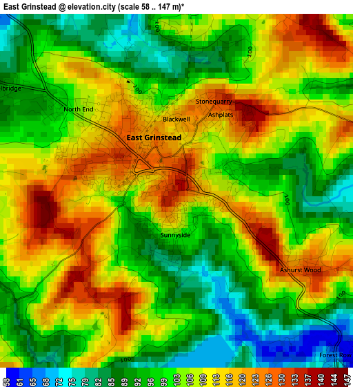 East Grinstead elevation map