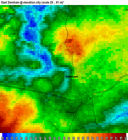 East Dereham elevation map