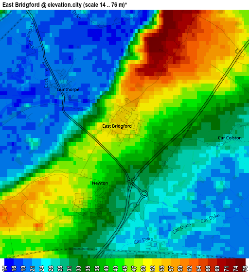 East Bridgford elevation map