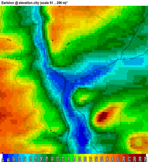 Earlston elevation map