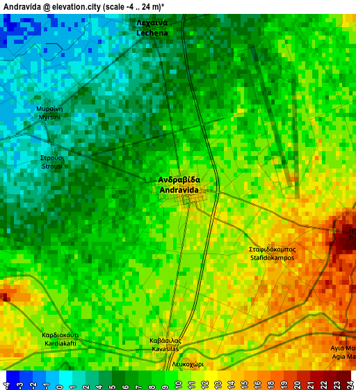 Andravída elevation map