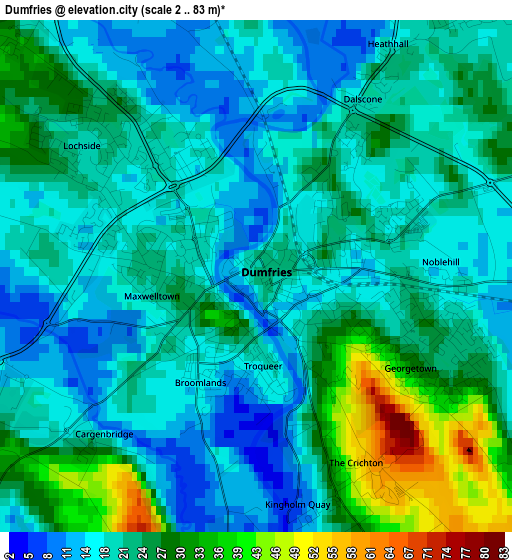 Dumfries elevation map
