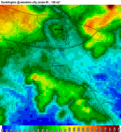 Ducklington elevation map