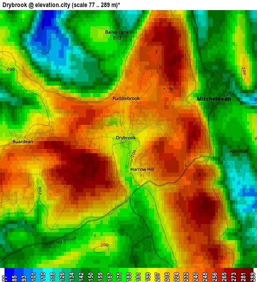 Drybrook elevation map