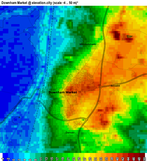 Downham Market elevation map