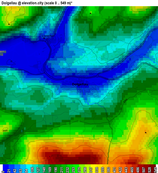 Dolgellau elevation map