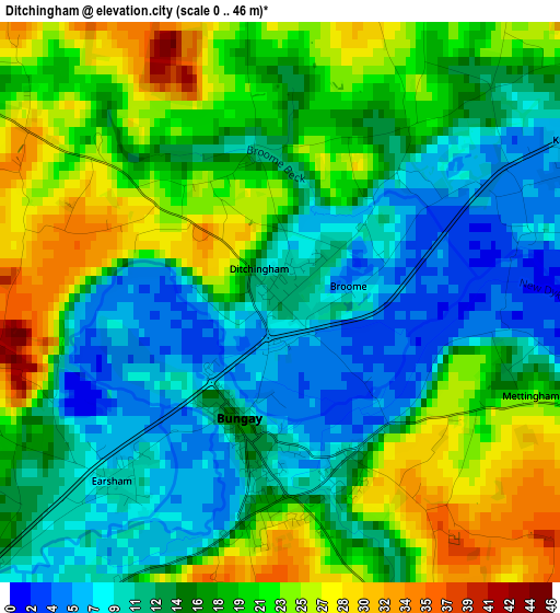 Ditchingham elevation map