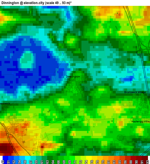Dinnington elevation map