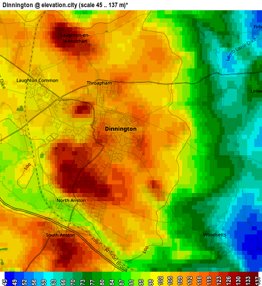 Dinnington elevation map