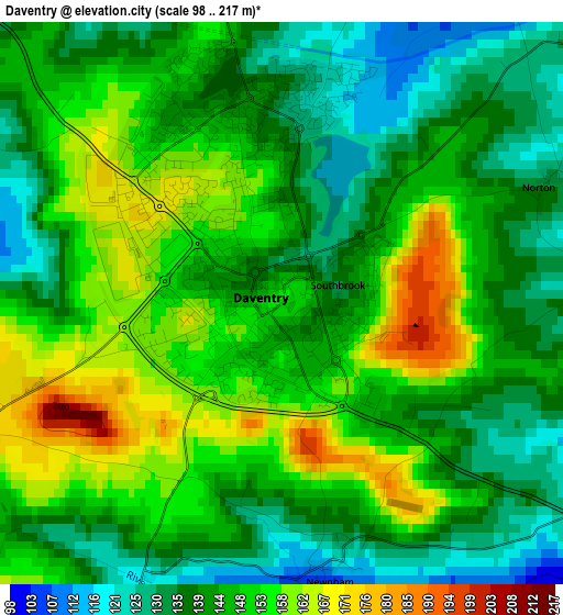 Daventry elevation map