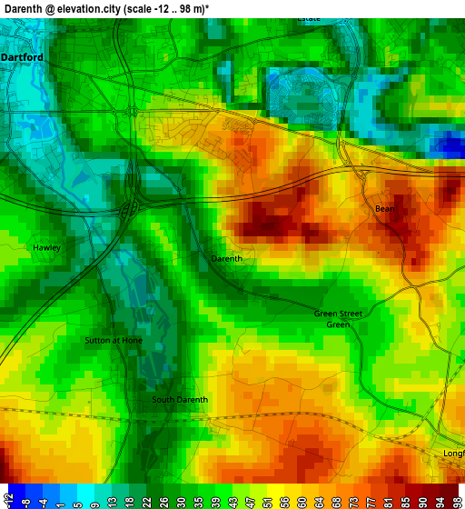 Darenth elevation map