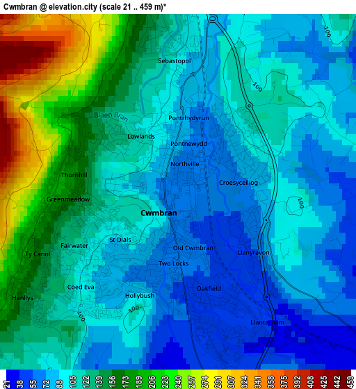 Cwmbran elevation map