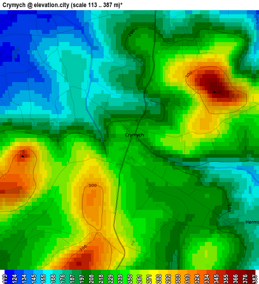 Crymych elevation map