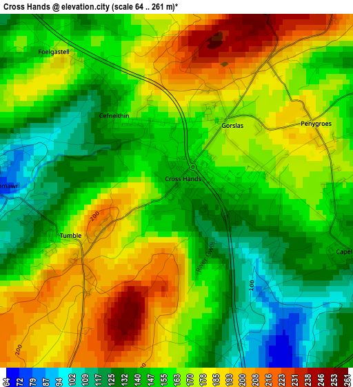 Cross Hands elevation map