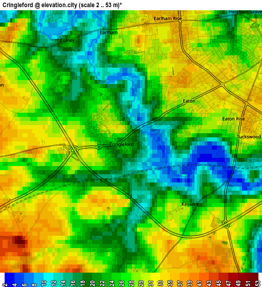 Cringleford elevation map