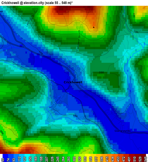 Crickhowell elevation map