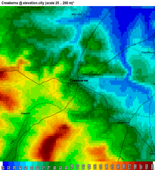 Crewkerne elevation map