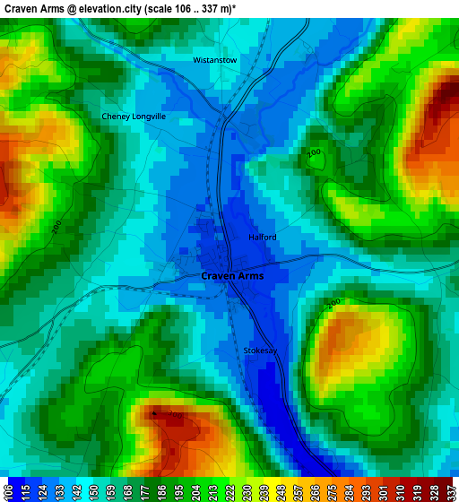 Craven Arms elevation map
