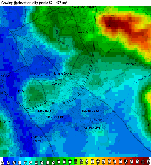 Cowley elevation map