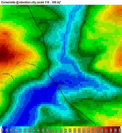 Corsenside elevation map