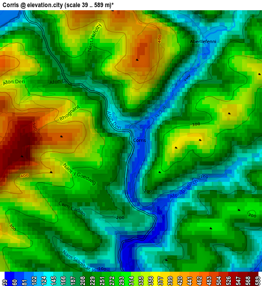 Corris elevation map