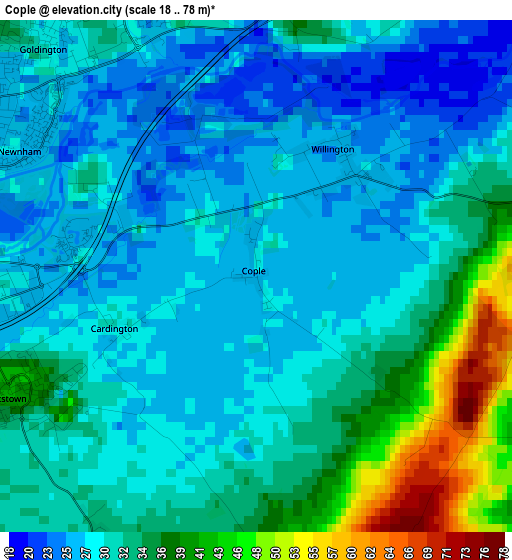 Cople elevation map