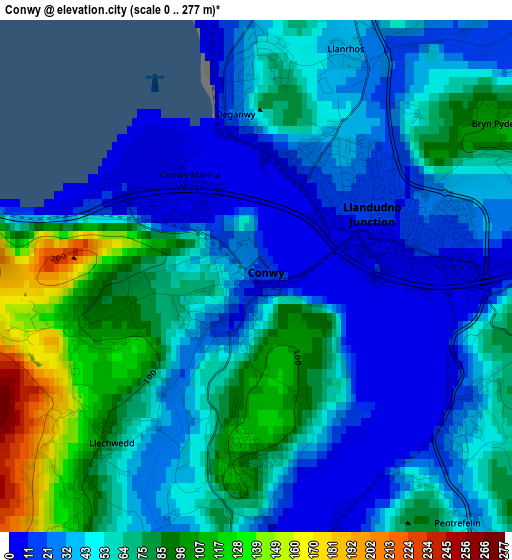 Conwy elevation map