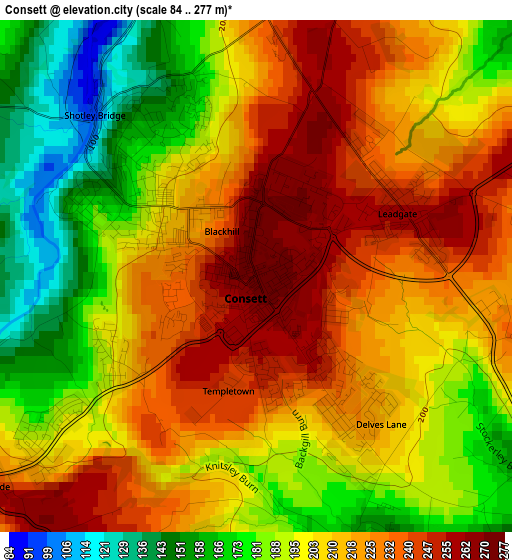 Consett elevation map