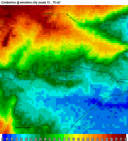 Comberton elevation map