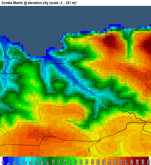 Combe Martin elevation map