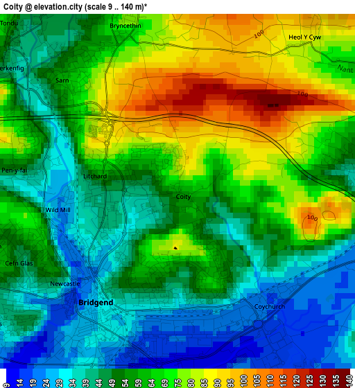 Coity elevation map