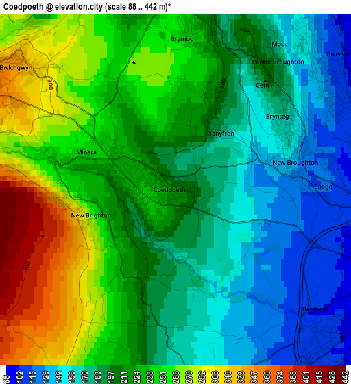 Coedpoeth elevation map