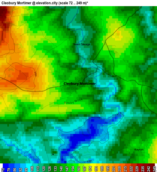 Cleobury Mortimer elevation map